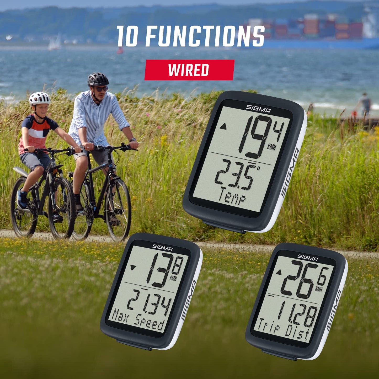 Sigma BC 10.0 WR | wired bike computer with 10 functions | easy to use with large buttons & clear display
