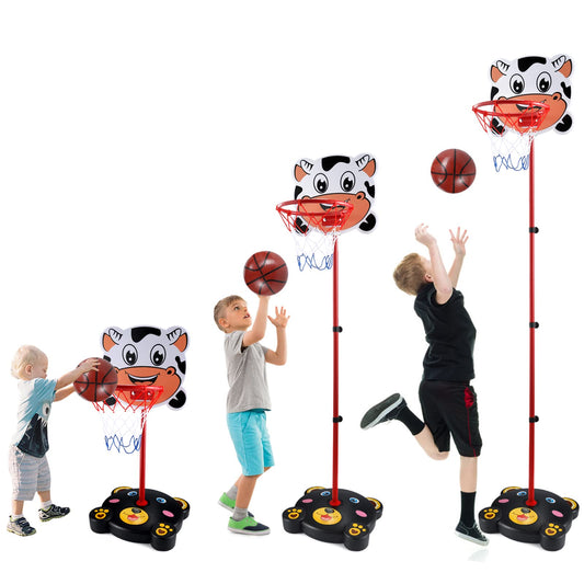 PELLOR 170cm Adjustable Basketball Stand, Basketball Hoop with Board Stand Hoop Set with Net and Ball Outdoor Indoor Adjustable Sport Game Play Set for Children Kids Gift
