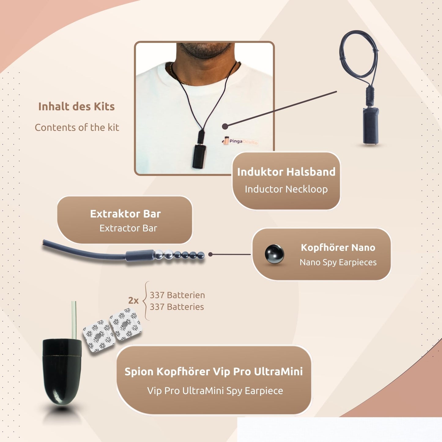 PingaOculto Spy Earpiece for Exam Mini Nano Invisible Earphone for Mobile Microphone Adhesive Strip - Hidden Wireless Headset Crib Sheet (Spy Earpiece Nano V8 + VIP Pro UltraMini)