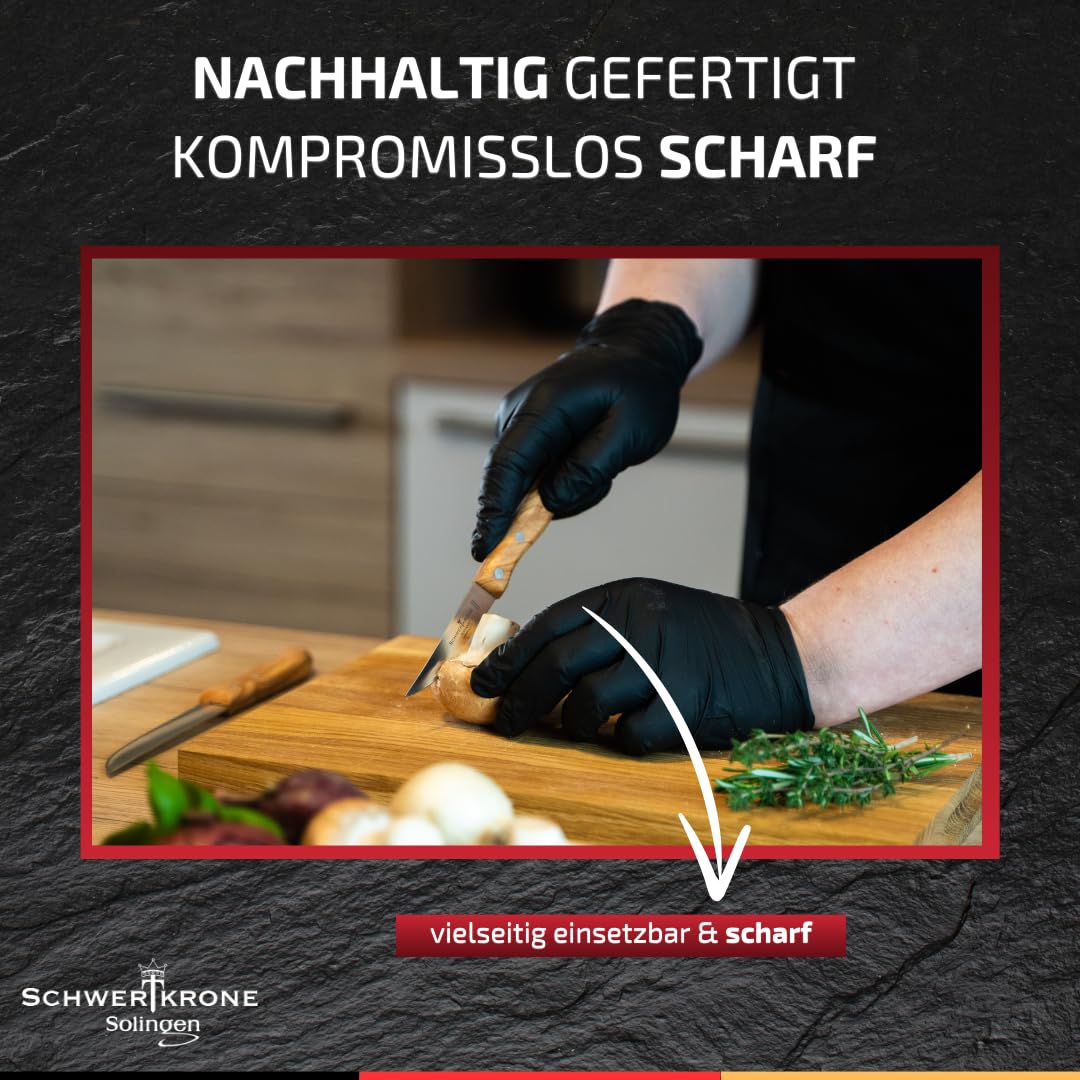 Sword Crown Kitchen Knife Set Solingen - Fruit & Vegetable Knife, 2 pieces, stainless steel, rustproof, olive wood, 3" blade.