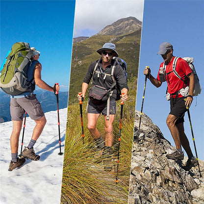 FitTrek hiking poles - Telescopic walking sticks - Adjustable lightweight Nordic walking stick for women, men, and children with rubber buffer, pads, and bag.