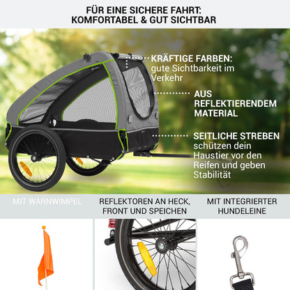 Klarfit 2-in-1 bike trailer & dog buggy, foldable, dog trailer with suspension, reflectors & leash, for dogs up to 45kg
