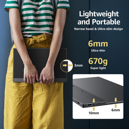 cocopar Portable Monitor 15.6 inch 1080P Travel Monitor 85% sRGB with Speaker HDMI USB-C External Display for Laptop MacBook Surface PC Xbox PS4/5, VESA mountable with Cover Stand