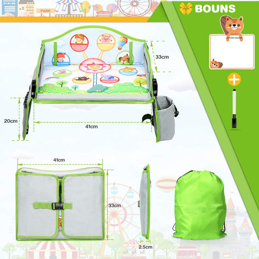 Lenbest Children's Travel Table - Ferris Wheel Background Knee Table Travel Table and Foldable Adjustable Dining Table Play Table - with bonus of 1 Reusable Drawing Surface and 1 Erasable Pen