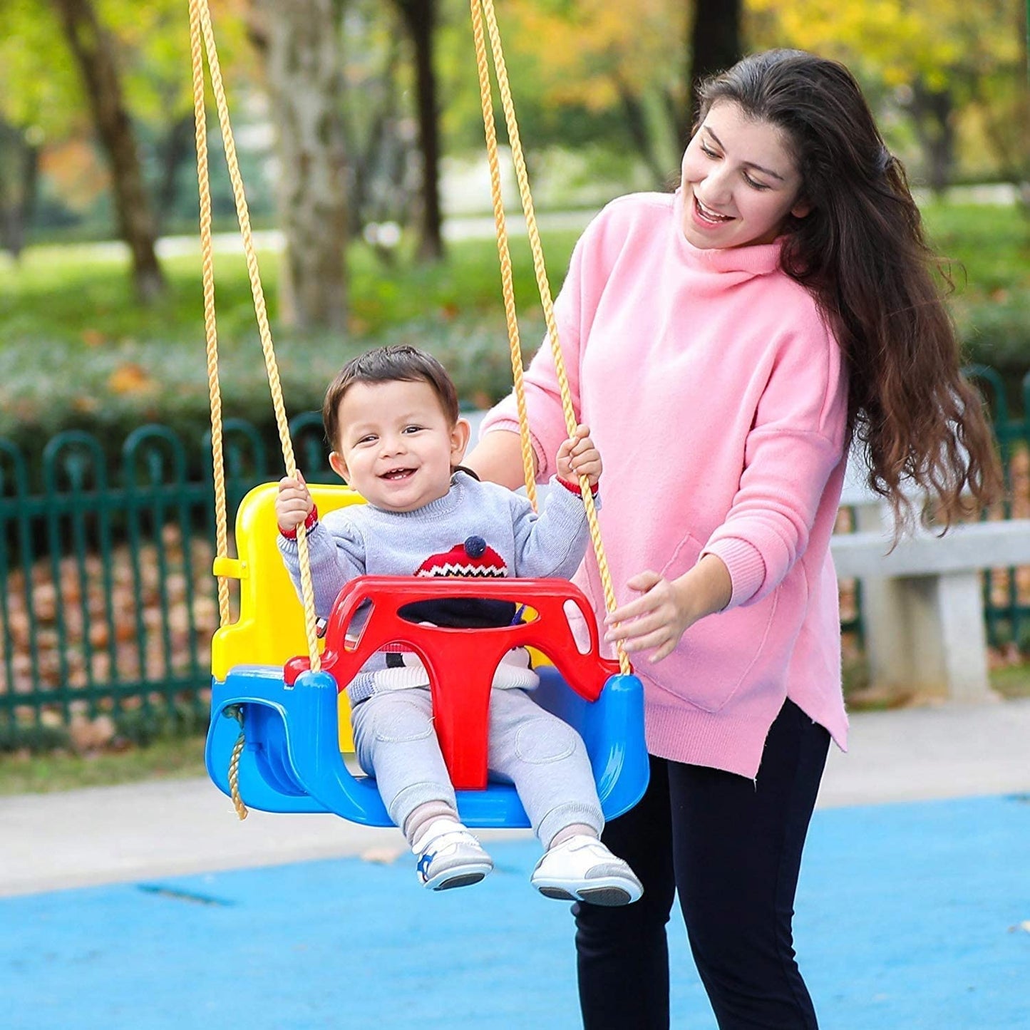COIL Children's Swing Baby Swing 3-in-1 Outdoor Swing Baby Adjustable Children's Swing Indoor with Backrest Swing Indoor Children's Swing Seat Toddler Swing (C0348-Blue)