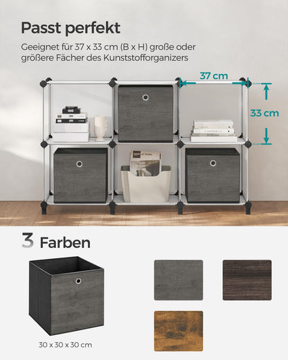 SONGMICS Storage Box, Set of 6, Organizing Boxes, Fabric, Foldable, 30 x 30 x 30 cm, Cloth Box, for Cube Shelf, Clothing Organizer, Mist Gray RFB102G01