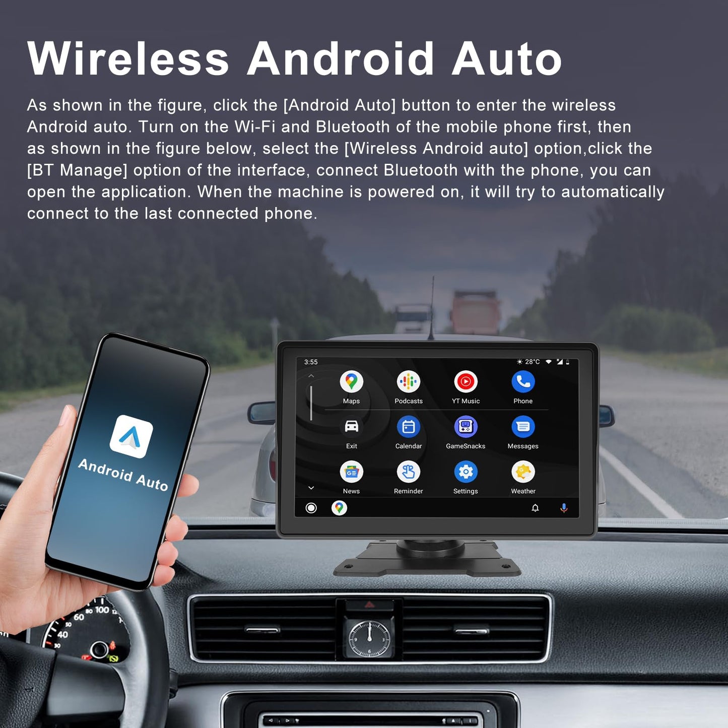CAMECHO Wireless Carplay&Android Auto Display, 7-inch Portable Car Radio with Touchscreen, Car Play Monitor Supports Bluetooth/Siri/FM/Airplay/AUX+Rearview Camera.