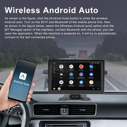 CAMECHO Wireless Carplay&Android Auto Display, 7-inch Portable Car Radio with Touchscreen, Car Play Monitor Supports Bluetooth/Siri/FM/Airplay/AUX+Rearview Camera.