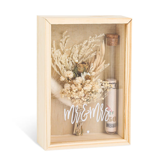 Wedding money gift - Mr & Mrs gift box with dried flowers & test tube - Wedding gift for the bridal couple - Creative money gifts for weddings - Wooden box as a keepsake