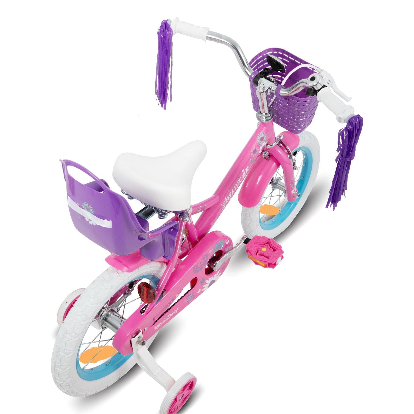 JOYSTAR Daisy 12-Inch Kids Bike for 2-4 Year Old Girls. 12-Inch Wheels Girls Bike with Doll Seat & Bike Streamers & Stabilizers, Purple.