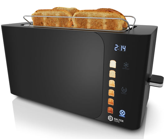 Balter 4-Slice Toaster, Touch Control, Long Slot, Stainless Steel, Bun Warmer, LCD Display, Defrost Function, Bread Centering, TS-44 Matte Black