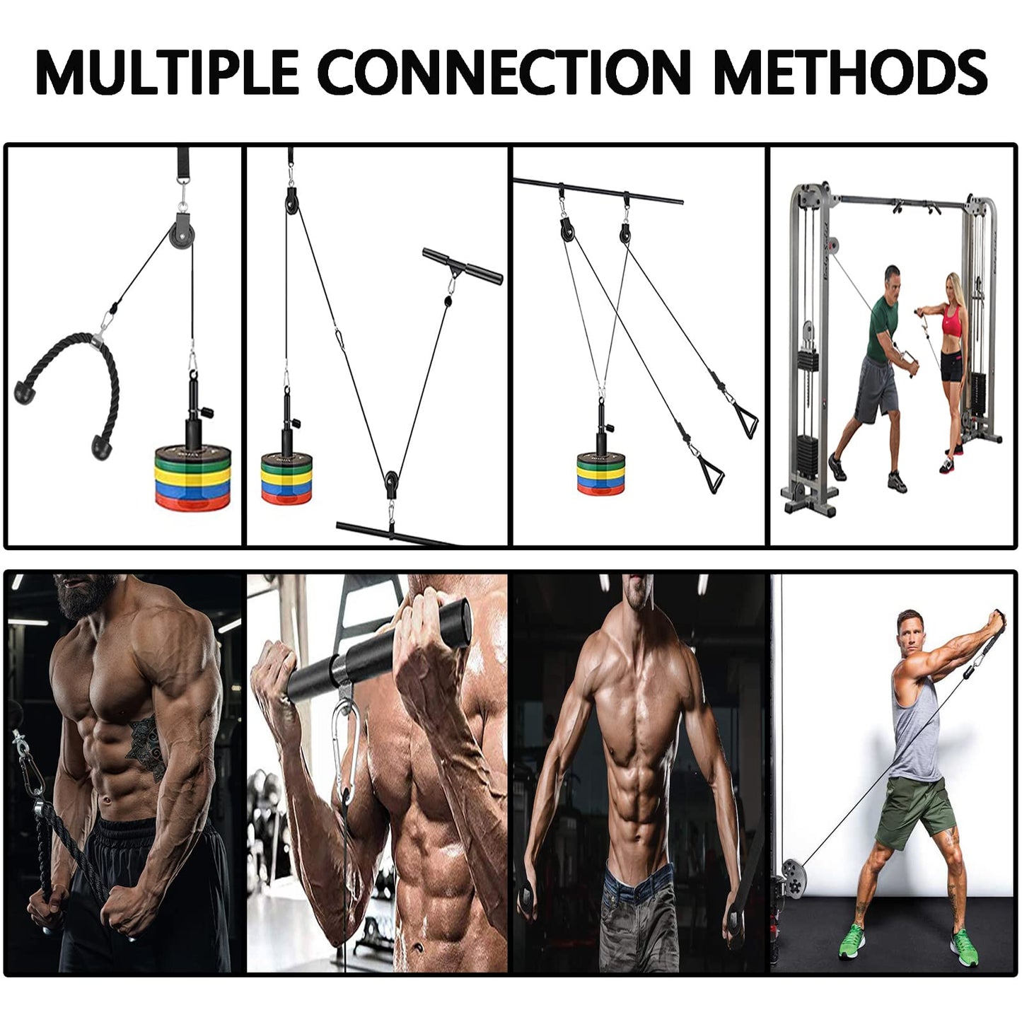Favuit Cable Pulley Fitness Cable Lat Pull-down Forearm Trainer Set, Gym Arm Strength Training Triceps Rope Weight Fitness Equipment DIY Lat Pull Tower Cable Pulley System for Home Gym Biceps Curl Triceps Arm Training.