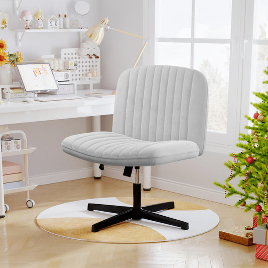 naspaluro office chair without armrests, desk chair with fabric cover, reading chair with wider cushion for sitting cross-legged, rocking function, height adjustable, 360° swivel chair for home, gray