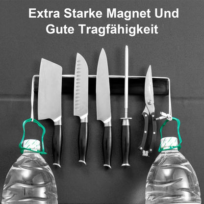 Trhillsbrad 16 inch Magnetic Knife Strip, Stainless Steel Knife Holder with 2 Hooks, Self Adhesive Black Magnetic Knife Rack, Wall Mounted Knife Holder without Drilling for Kitchen Knives.