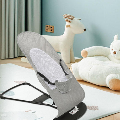 Baby bouncer MIMI, ergonomic design for newborns to toddlers, adjustable backrest, soft breathable fabric, foldable, suitable for babies 2.5kg - 10kg (Gray)