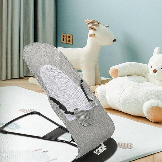 Baby bouncer MIMI, ergonomic design for newborns to toddlers, adjustable backrest, soft breathable fabric, foldable, suitable for babies 2.5kg - 10kg (Gray)