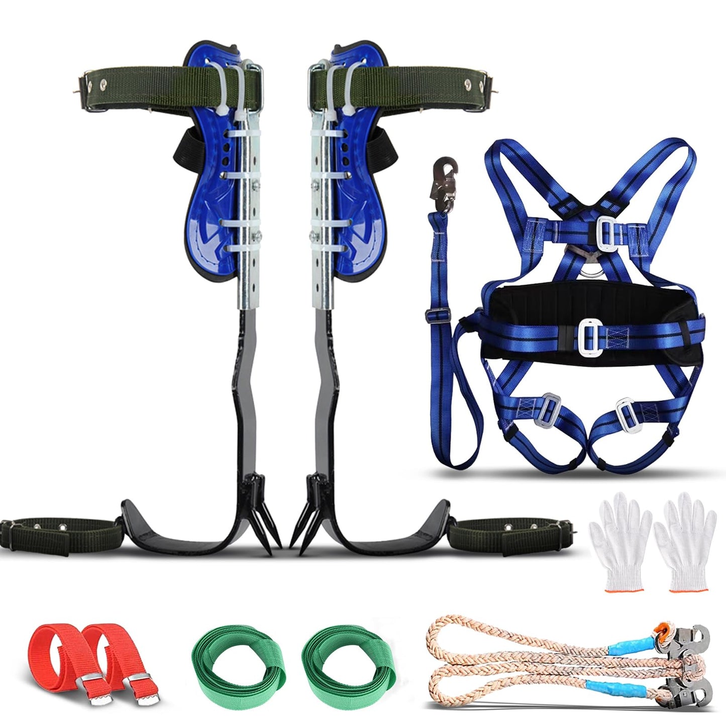 Hellooo Tree Climbing Equipment Set, Height Adjustable Tree Climbing Spikes, Safety Harness Climbing Gear, Tree Climbing Spike Tree Climbing Tool Safety Belt Fall Protection
