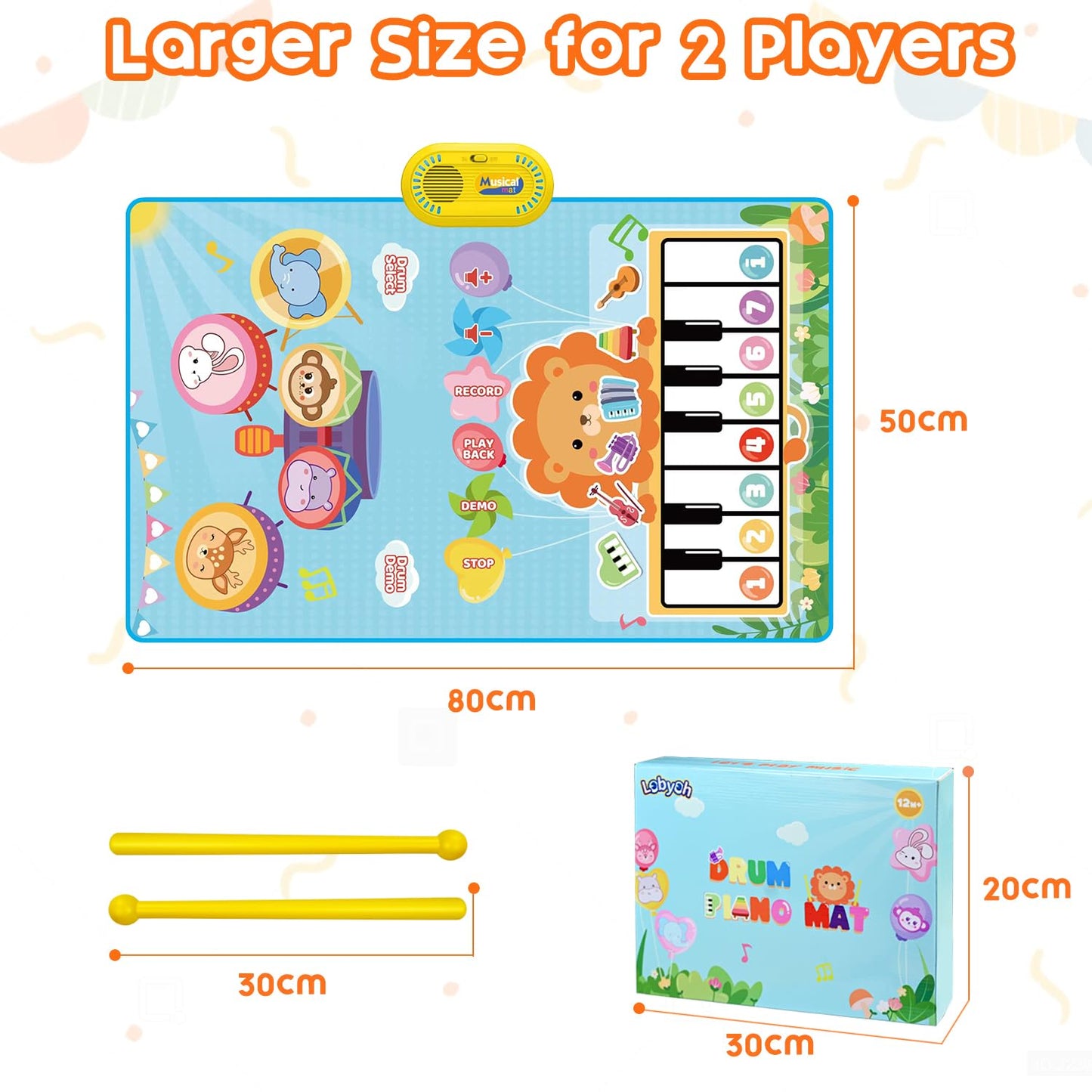 Lobyoh Baby Toys 1 Year, 2-in-1 Music Mat Piano Mat for Toddlers, Drum Toys, Educational Gifts for Boys Girls 1 2 3 4 5 Years