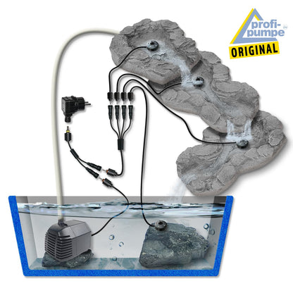 AMUR source cascade streamlet WITH LED, 230V, water cascade waterfall streamlet shells water play - source shell in natural stone look for garden, garden pond, pond, bird bath