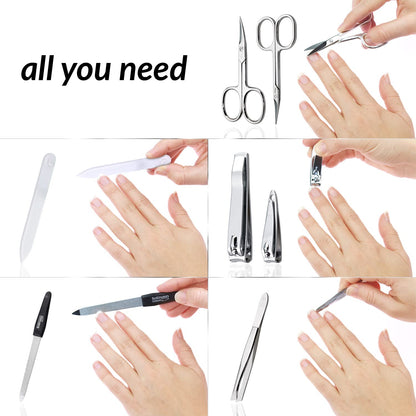 marQus manicure set for women and men, Solingen Made in Germany, 7 pieces with patented glass file for hand and foot care - genuine leather case, handy and soft.