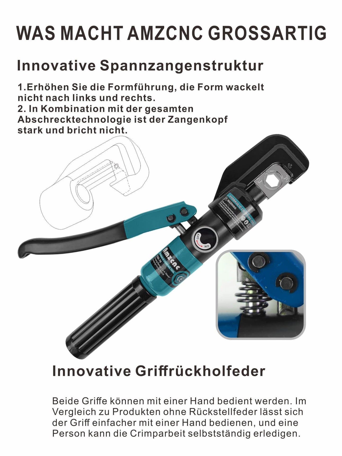 AMZCNC 8 Ton Hydraulic Crimping Tool 4-70 mm² Cable Lug Crimper with 9 Pairs of Dies (Crimp Range 4-70mm²)