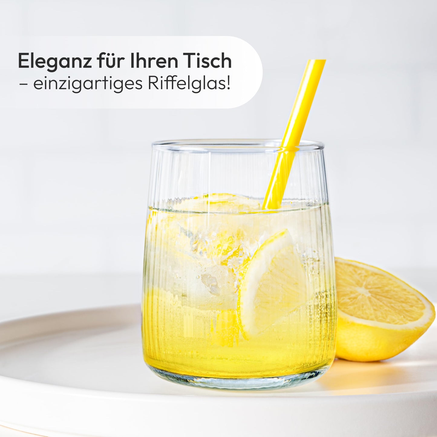 Concept Ribbed Glasses Set of 6, 320ml drinking glasses, dishwasher safe water glasses