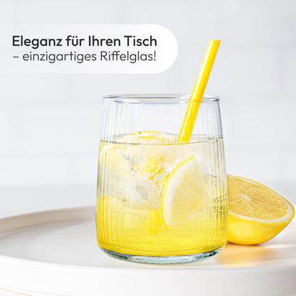 Concept Ribbed Glasses Set of 6, 320ml drinking glasses, dishwasher safe water glasses