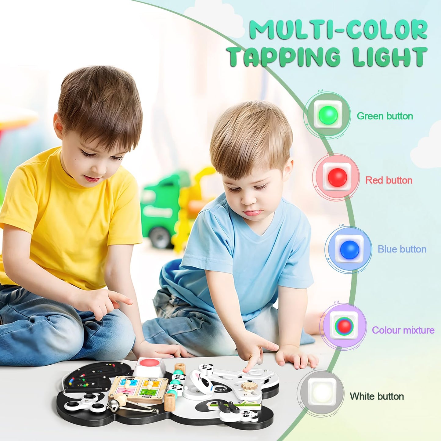 Yontwe Montessori Busy Board, sensory learning board for fine motor skills, handcrafted wooden sensory activity board, early education toy.
