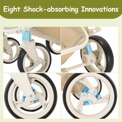 Gcarebb PU Leather 3 in 1 Stroller, Buggy with Car Baby Seat, One-click Foldable Portable Stroller Complete Set, Combo Stroller with Aluminum Frame for Newborns 0-4 Years