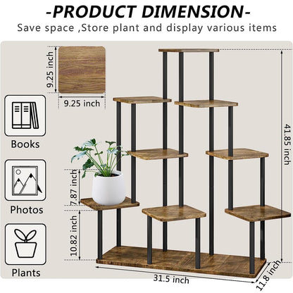 YOCOMEY 9-Tier Wooden Flower Rack Plant Stand, Multi-layered Flower Shelf Plant Holder Flower Bench Flower Stair Plant Stand for Indoor Garden Balcony Decoration (Black)