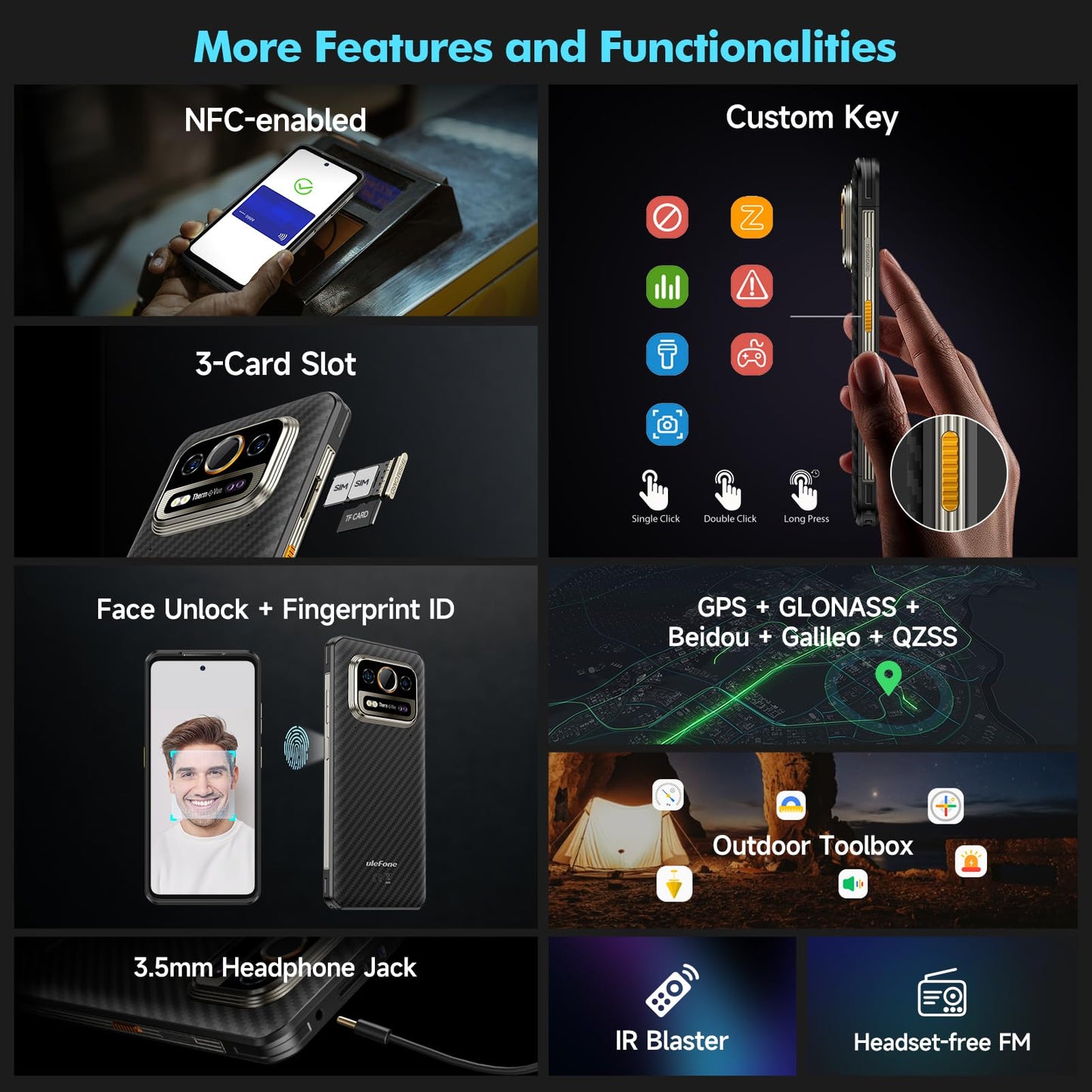 Ulefone Armor 25T Pro 5G outdoor phone with thermal imaging camera, 256GB+12GB/2TB Dimensity 6300 Android 14, 50MP+64MP night vision, 33W fast charging/6500mAh battery, 6.78" 120Hz IP68 smartphone, dual SIM, fingerprint sensor, NFC, 2-year warranty.
