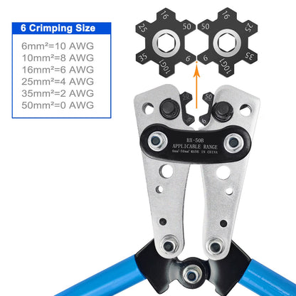 Brileine Battery Cable Lug Crimping Tool Large 10-1/0 AWG with 8 Sizes 60 Pieces Copper Ring Terminals - Crimping Tool Battery Cable Set
