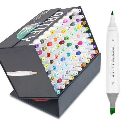 ARTIFY 80 Enhanced Colors Art Marker, Fine & Broad Dual Tips Professional Artist Markers in Case, Drawing Marker Set with Carrying Bag, Gift Packaging