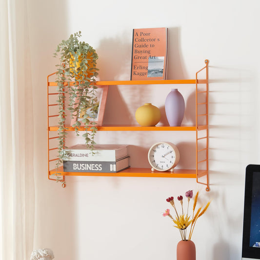 [en.casa] Modular wall shelf Strängnäs metal shelf orange hanging shelf with 3 shelves bathroom shelf kitchen wall rack wall storage living room