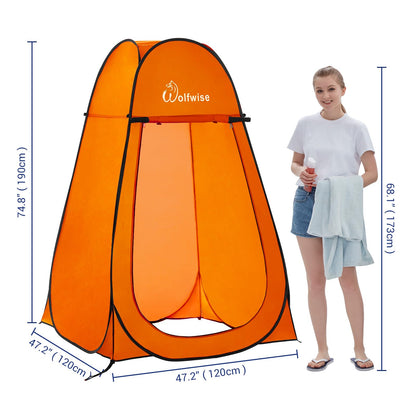 WolfWise Pop-Up Shower Tent, Toilet Tent, Changing Tent, Portable Camping Shower Cabin WC Tent Mobile Changing Room Outdoor Privacy Tent Spacious Private Tent Camping Tent for Hiking Beach Orange