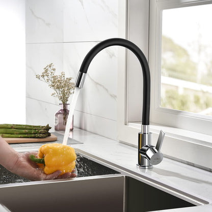 Auralum Flexible Kitchen Faucet, 360° Rotating Kitchen Faucet, Black, Sink Faucet with Flexible Spout