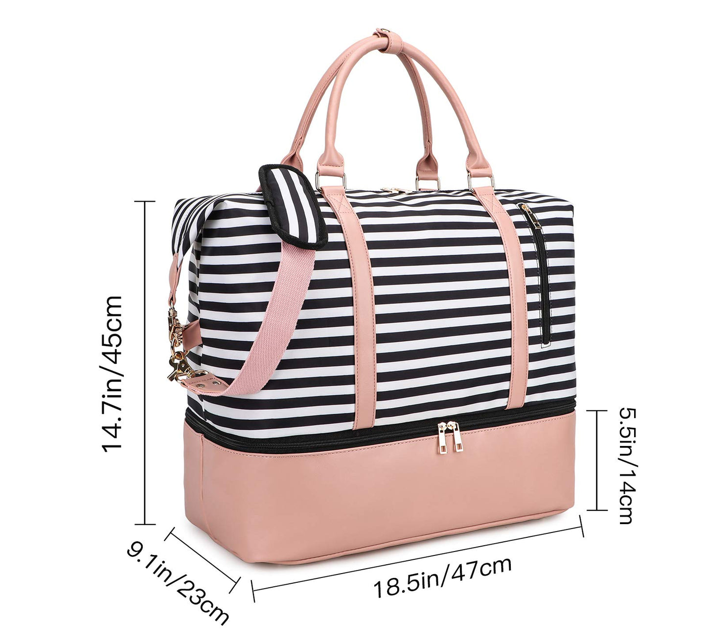 EverVanz weekend travel bag for women is made of polyester and features a shoe compartment and trolley sleeve for convenient storage.