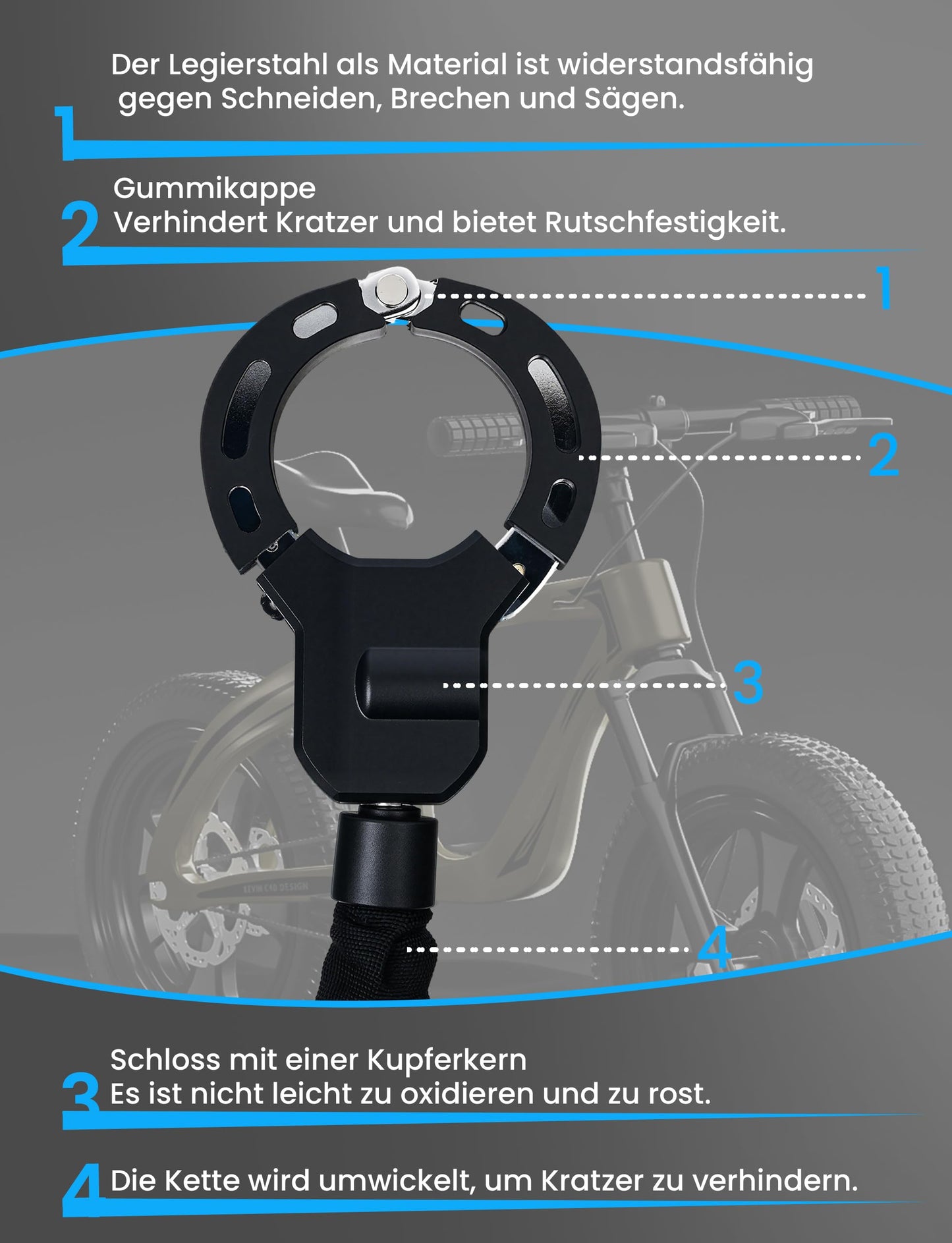 COICER E Scooter lock, handcuff lock with key, lock for E scooter, bike lock ebike high security, 35.43inch bike lock, accessories for electric bikes and electric scooters - 1.9KG