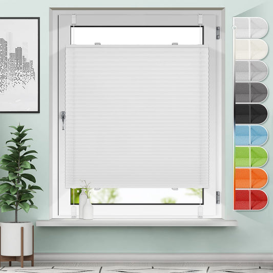 Sanfree Pleated Clip-Fix Pleated Blind Without Drilling White W60 x H120cm including Clamp Holder Opaque and light-permeable blind Foldable blind for windows & doors Privacy and sun protection blind