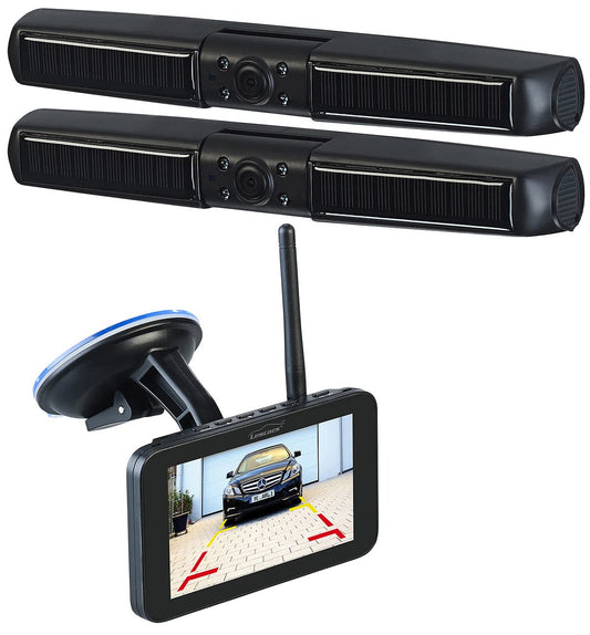 Lescars parking aid: Solar-powered front and rear camera with Full HD and 5" monitor (Solar rearview cameras with monitor, car camera, license plate set for the rear)