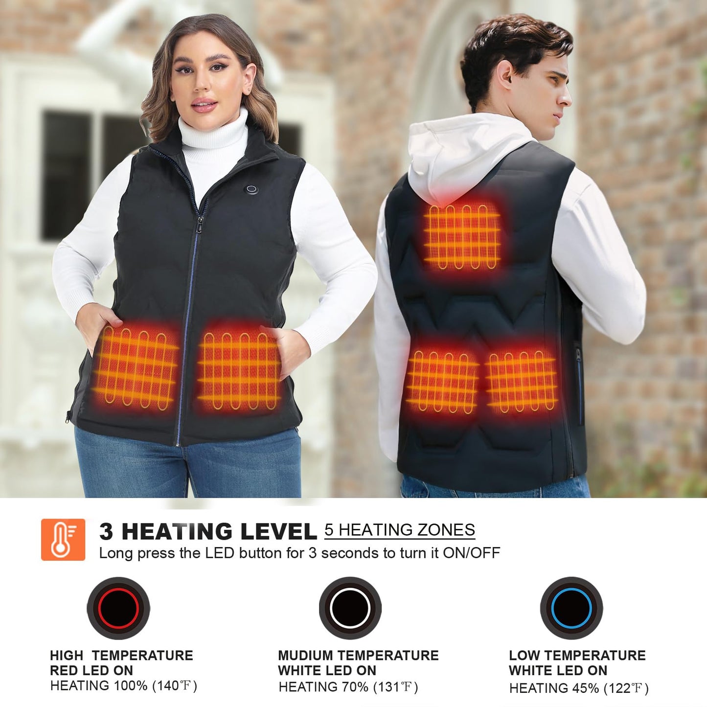 Kintiwe Heated Vest for Men, Heated Vest with Powerbank and 3 Heat Levels, Winter Heated Jacket for Outdoor Motorcycle Hunting Fishing Skiing.