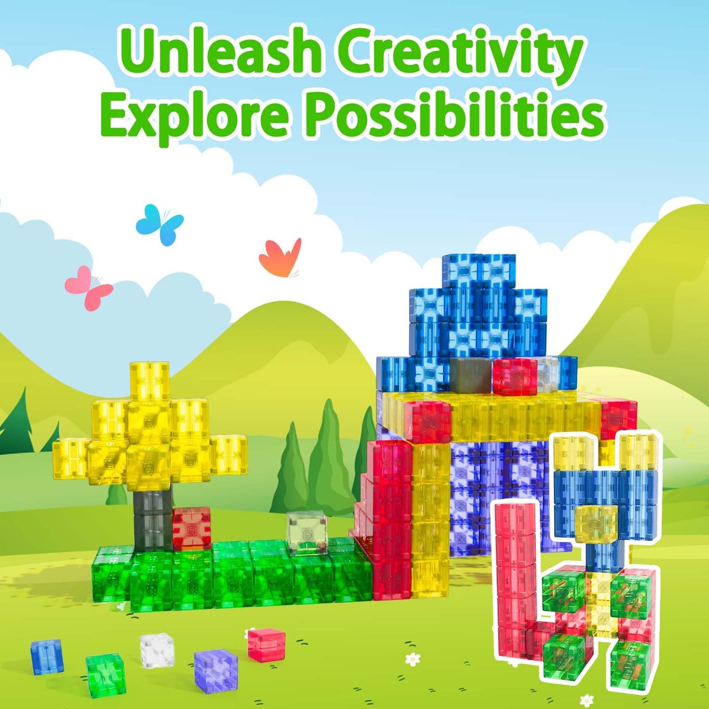 Apluses Clear Style - Magnetic Building Blocks, Magnet Tile Toy, suitable for children aged 3 and up, creative outdoor learning toy (32 pieces)