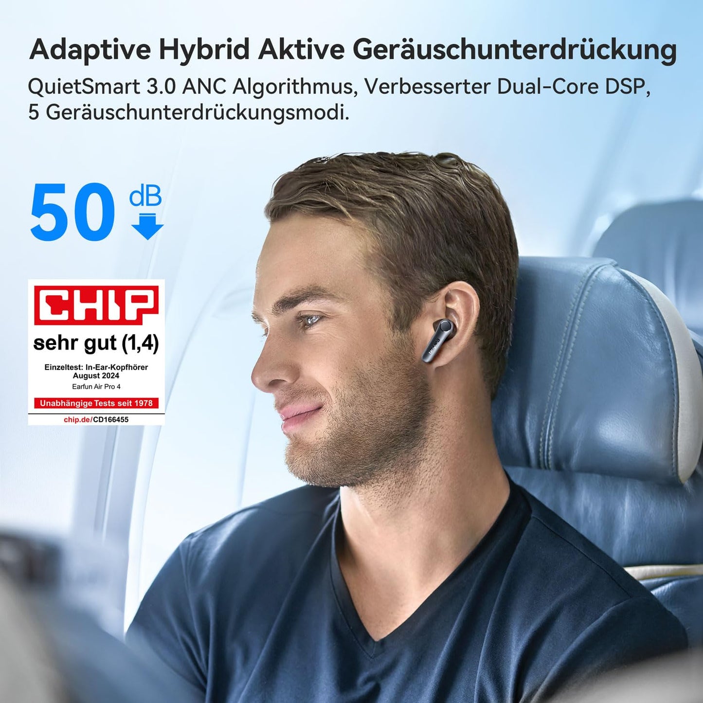 EarFun Air Pro 4 Bluetooth headphones with Adaptive Hybrid Noise Cancellation, aptX Lossless, Hi-Res Audio, LDAC, 6 microphones cVc 8.0 AI calls, 52H battery life, Multipoint, Bluetooth 5.4, In Ear Detection.