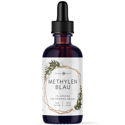 Methylene Blue 100ml high-dose drops from Nordic Pure | Solution with 99.9% purity | High-dose Methylene Blue | Methylene Blue 1% solution | Laboratory tested & produced in Germany