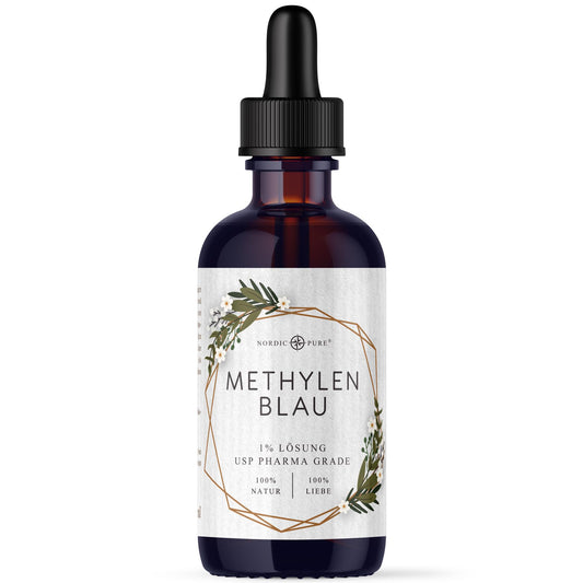 Methylene Blue 100ml high-dose drops from Nordic Pure | Solution with 99.9% purity | High-dose Methylene Blue | Methylene Blue 1% solution | Laboratory tested & produced in Germany