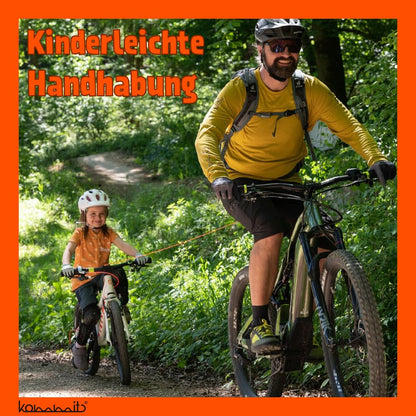kommit Bike is a bicycle towing system for children and adults. Quick and easy assembly. Ideal for towing bicycles, E-bikes, mountain bikes, E-MTBs, and for jogging.