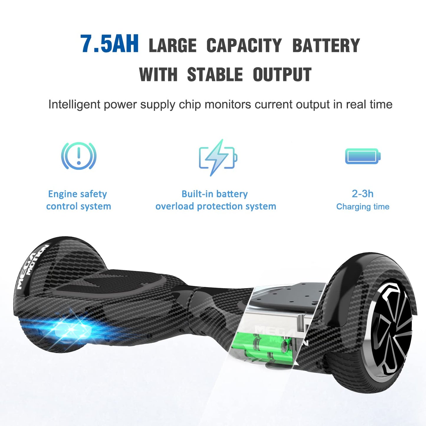 MEGA MOTION Hoverboard, 6.5 inch with Two Wheels Hoverboards for Kids with Bluetooth Speaker - Powerful Motor, LED Light, the perfect gift for kids ages 8 and up