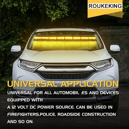 90 cm emergency light bar - 32 amber LED warning strobe lights, 13 flash patterns, traffic advisory bar, strobe safety lights with cigarette lighter (Amber)