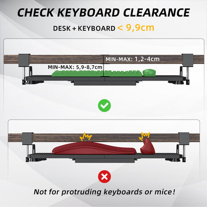 ETHU Office Keyboard Drawers Keyboard Tray Keyboard Shelf 68 x 30 cm with C-Clamp Mount, Under Desk Mount Keyboard Drawer Ergonomic Computer Keyboard Shelf for Home and Office
