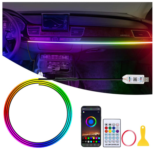 GPJYD Acrylic Car LED Interior Lighting, RGB Ambient Lighting Car Strip 110cm 146LEDs with 219 Scene Options, APP Control, USB Port Car interior lighting for gifts for men women